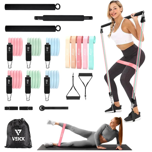 VEICK Pilates Bar & Loop Band Fitness Kit - Light Pink
