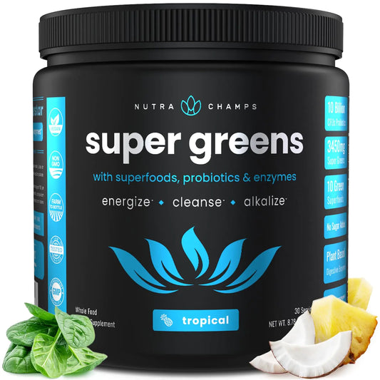 GreenVita Organic Superfood Blend | 20+ Greens and Antioxidants | Digestive Enzyme Support | Tropical Taste