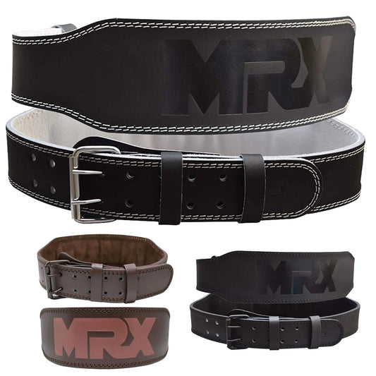 MRX Genuine Leather Weight Lifting Belt - 4" Wide, Padded Support