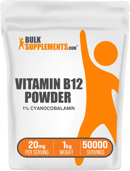 BulkSupplements.com Vitamin B12 Powder - as Cyanocobalamin Vitamin B Supplement Vitamin B12 200 mcg - Essential Vitamin Gluten Free 20mg per Serving 1kg (2.2 lbs) (Pack of 1)