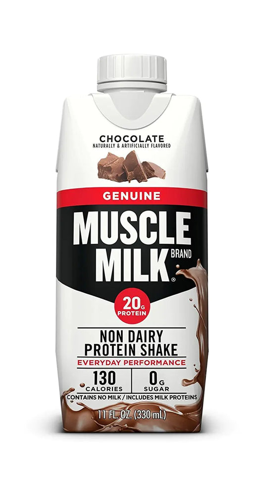 Muscle Milk Genuine Protein Shake Chocolate 11 Fl Oz Carton 12 Pack 25g Protein Zero Sugar Calcium Vitamins A C & D 5g Fiber Energizing Snack Workout Recovery Packaging May Vary