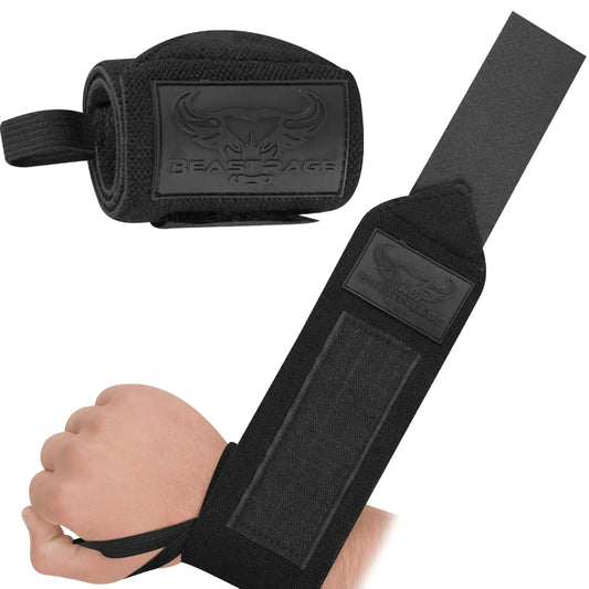 BEAST GRIP® Adjustable Wrist Wraps for Weightlifting with Thumb Loop (Black BR)