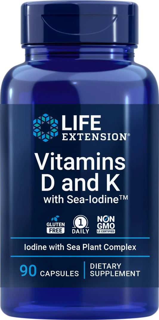 Life Extension Vitamins D and K with Sea-Iodine 90 Capsules