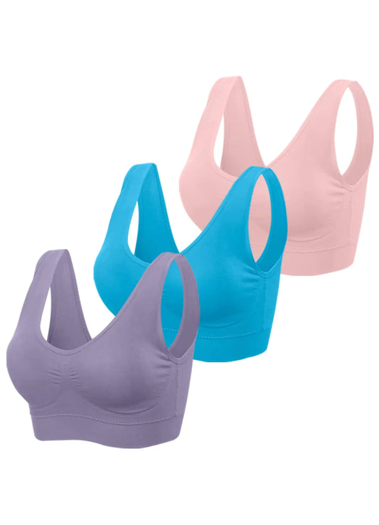 Seamless Yoga Bras 3-Pack - Soft Low Impact Workout Wear
