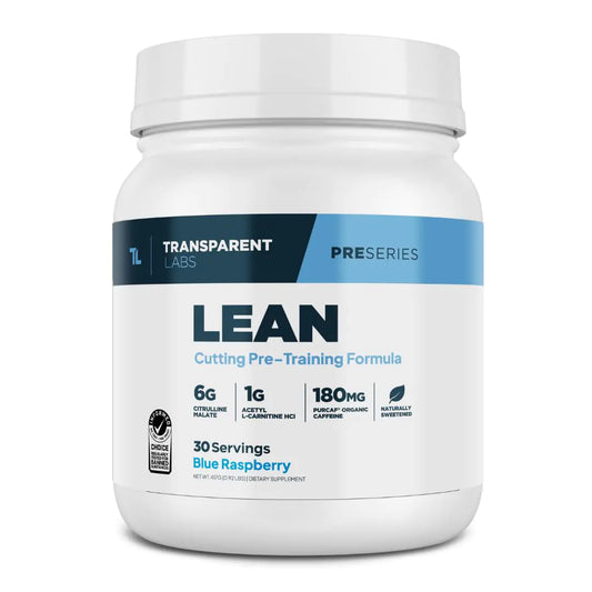 Clear Strength Lean Pre-Workout - Dual Action Muscle Builder with Organic Boosters - 30 Servings Blue Raspberry