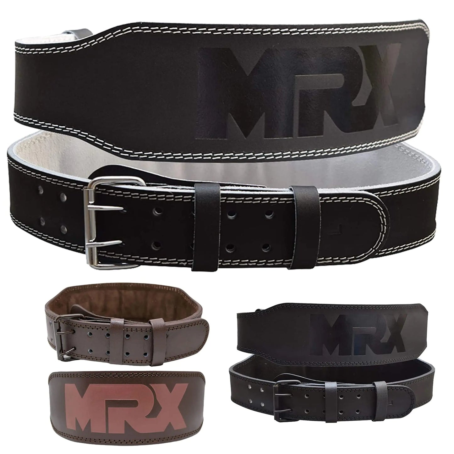 MRX Genuine Leather Weight Lifting Belt - 4" Wide, Padded Support