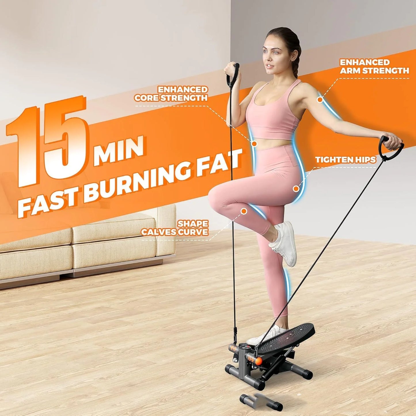 Stair Stepper with Resistance Bands and Tracker